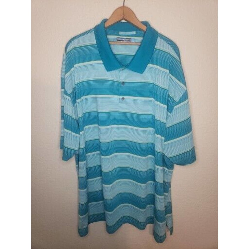 Roundtree & York Performance Polo Shirt Men's 4X Blue Striped Golf Leisure Work